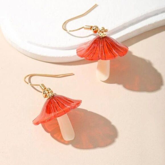 Acrylic Mushroom Dangle Drop Earrings - Picture 1 of 9